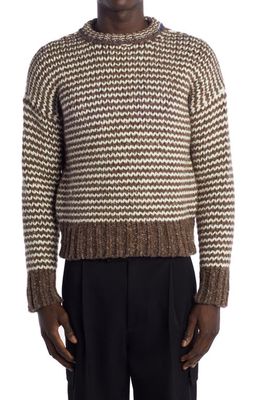 Bottega Veneta Zigzag Stripe Wool Sweater in Milkweed/White
