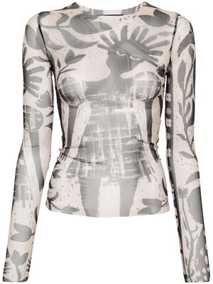 Botter graphic-print mesh T-shirt - Neutrals