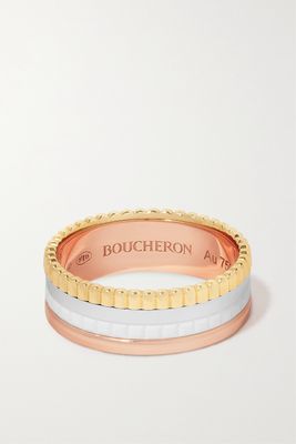 Boucheron - Quatre White Edition 18-karat Yellow, White And Rose Gold And Ceramic Ring - 50