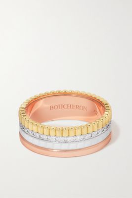 Boucheron - Quatre White Edition 18-karat Yellow, White And Rose Gold, Ceramic And Diamond Ring - 54