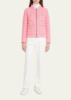 Boucle Short Puffer Jacket with Patch Pockets