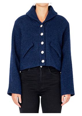 Boucle Tweed Buttoned Bomber