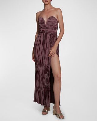 Boudoir Strapless Sweetheart Pleated Midi Dress