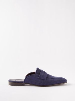Bougeotte - Backless Canvas Penny Loafers - Mens - Dark Navy