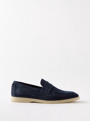 Bougeotte - Gommé Suede Penny Loafers - Mens - Dark Navy