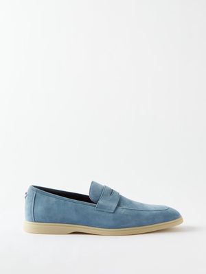 Bougeotte - Gommé Suede Penny Loafers - Mens - Light Blue