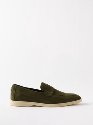 Bougeotte - Gommé Suede Penny Loafers - Mens - Olive