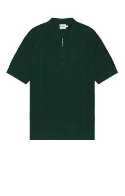 Bound Arthur 1/4 Zip Waffle Knit Polo in Green