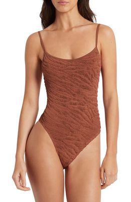 BOUND by Bond-Eye Low Palace Textured Open Back One-Piece Swimsuit in Terracotta Tiger