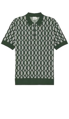 Bound Theodore 1/4 Heavy Knit Polo in Green