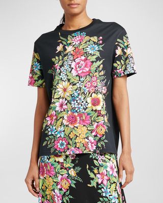 Bouquet Floral-Print Short-Sleeve Cotton T-Shirt