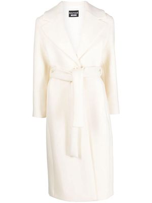 Boutique Moschino belted wool-blend coat - White