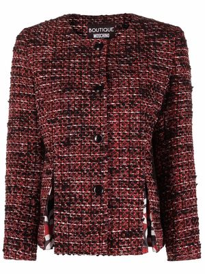 Boutique Moschino box-pleat tweed jacket - Red
