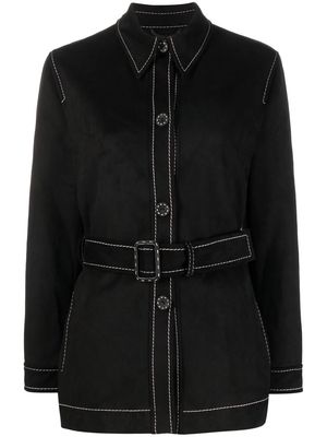 Boutique Moschino contrast-stitch belted jacket - Black