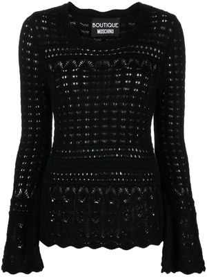 Boutique Moschino crochet-knit bell-sleeve jumper - Black