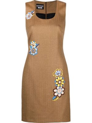 Boutique Moschino floral-embroidered A-line mini dress - Yellow
