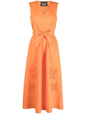 Boutique Moschino floral-embroidery tied-waist dress - Orange