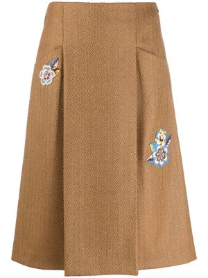 Boutique Moschino floral-patch herringbone A-line skirt - Yellow