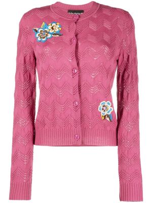 Boutique Moschino floral-patch wool cardigan - Pink