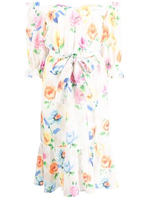Boutique Moschino floral-print belted dress - White