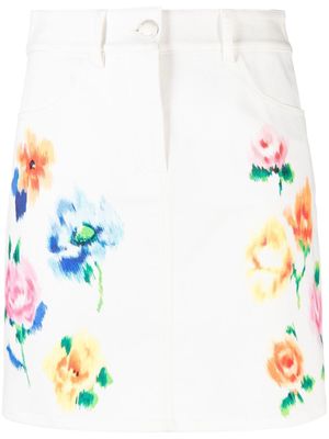 Boutique Moschino floral-print denim skirt - White