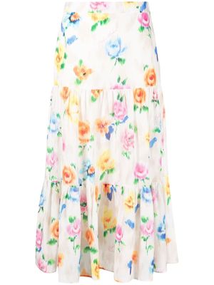 Boutique Moschino floral-print flared midi skirt - White