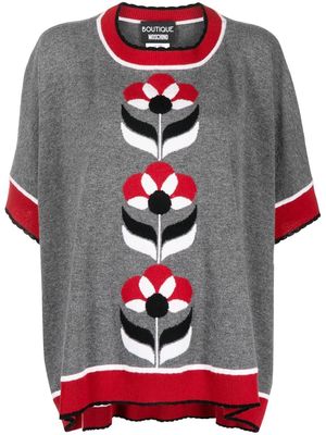 Boutique Moschino intarsia-knit floral poncho top - Grey