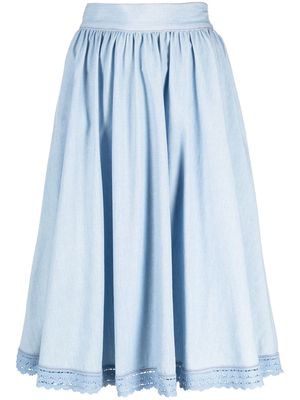 Boutique Moschino lace-trim gathered A-line skirt - Blue