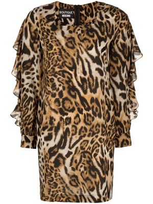 Boutique Moschino leopard-print ruffle-sleeved dress - Neutrals