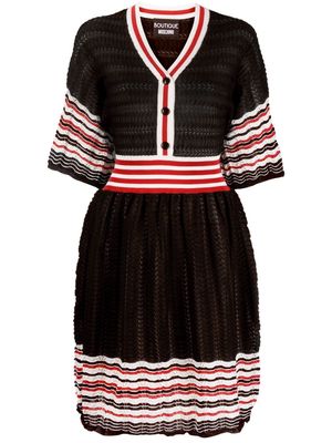 Boutique Moschino striped-detailing pointelle knit dress - Black