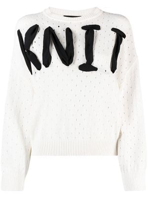 Boutique Moschino word-appliqué pointelle-knit jumper - White