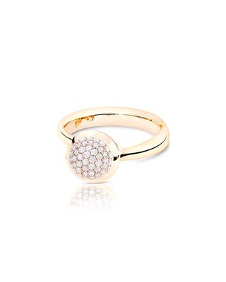 Bouton 18K Rose Gold Pave Diamond Ring, Size 7/54