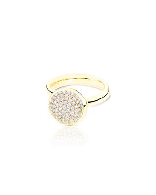 Bouton 18K Yellow Gold Pave Diamond Dome Ring, Size 7