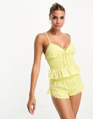 Boux Avenue daisy shirred broderie cami and shorts set in lemon yellow