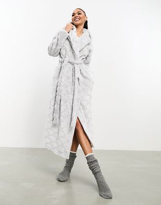 Boux Avenue heart embossed long robe in gray