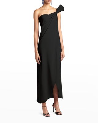 Bow One-Shoulder Silk Gown
