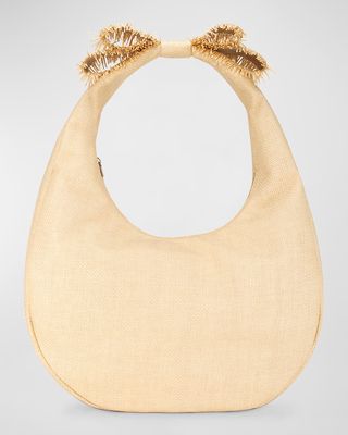 Bow Raffia Top-Handle Bag