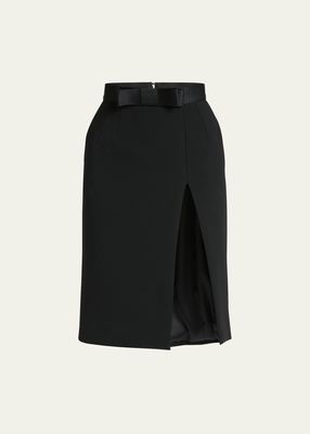 Bow Slit Wool-Blend Skirt