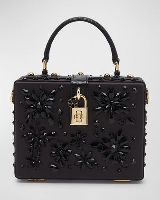 Box Embellished Satin Top-Handle Bag