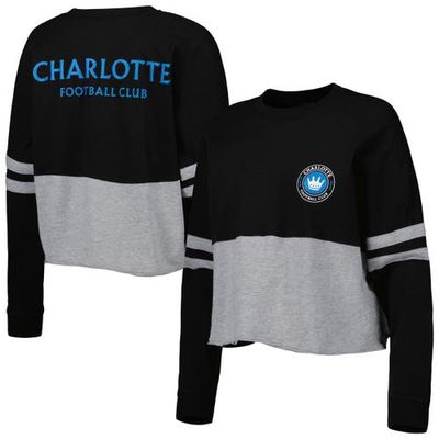 BOXERCRAFT Women's Black Charlotte FC Cropped Retro Jersey Long Sleeve T-Shirt