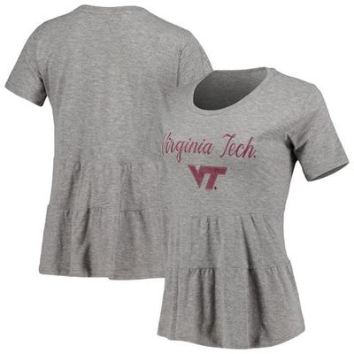 BOXERCRAFT Women's Gray Virginia Tech Hokies Willow Ruffle-Bottom T-Shirt