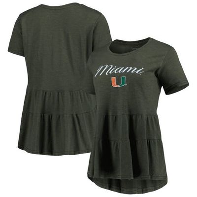 BOXERCRAFT Women's Green Miami Hurricanes Willow Ruffle-Bottom T-Shirt