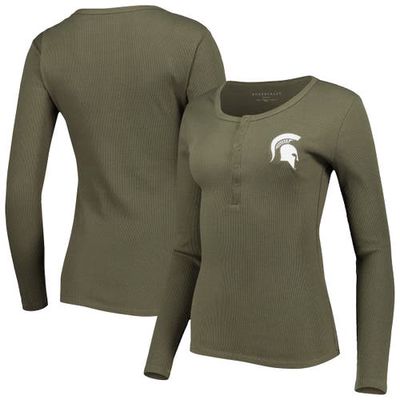 BOXERCRAFT Women's Green Michigan State Spartans Harper Henley Long Sleeve T-Shirt