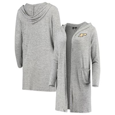 BOXERCRAFT Women's Heathered Gray Purdue Boilermakers Cuddle Soft Duster Tri-Blend Hooded Cardigan in Heather Gray