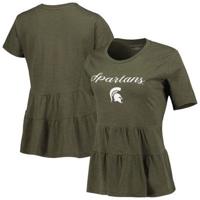 BOXERCRAFT Women's Olive Michigan State Spartans Willow Ruffle-Bottom T-Shirt in Green