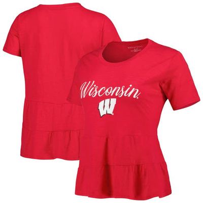 BOXERCRAFT Women's Red Wisconsin Badgers Willow Ruffle-Bottom T-Shirt