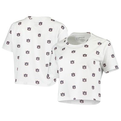 BOXERCRAFT Women's White Auburn Tigers Cropped Allover Print T-Shirt