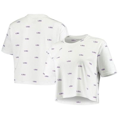 BOXERCRAFT Women's White LSU Tigers Cropped Allover Print T-Shirt