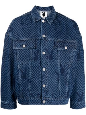 Boy London Kids checkerboard-print cotton denim jacket - Blue