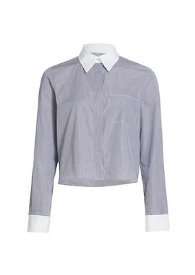 Boy Pinstripe Contrast-Trim Shirt